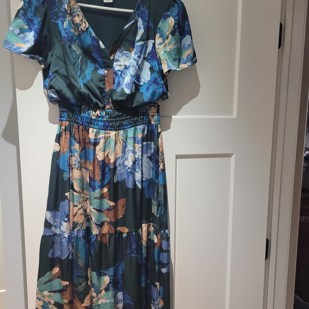 Nicole Miller Blue and Beige Floral Maxi Dress